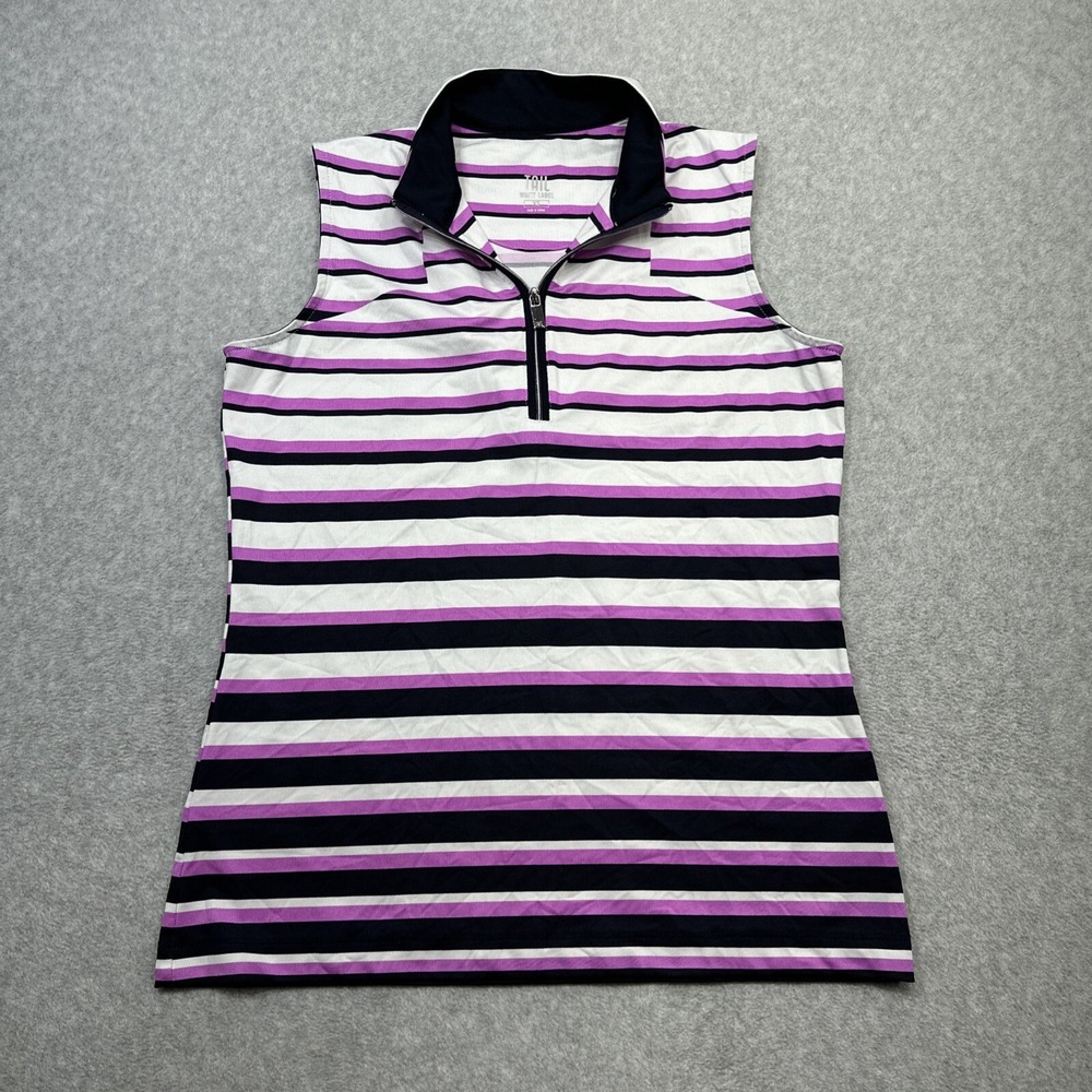 Tail White Label Polo Top XS Blue Purple Stripe Performance Golf Tennis Athletic